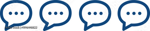 Four blue outlined vector speech bubbles aligned in a row, simple modern chat icon design, perfect for messaging app interfaces, team collaboration platforms and communication service branding.