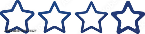 Four bright royal blue outlined five-pointed stars arranged in a horizontal row, flat vector icon, perfect for customer reviews, app ratings and service feedback interfaces.