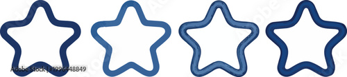 Four hand-drawn style blue hollow star vector icons in a row, flat design on white background, ideal for customer reviews, product ratings and app interface design.