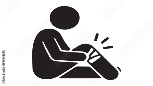 Person feeling knee joint pain icon, leg injury concept illustration in solid black style.