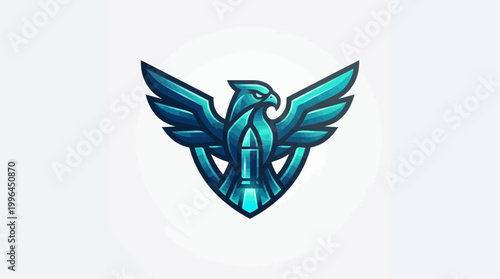 Majestic Blue Eagle Emblem with Outstretched Wings and Shield.