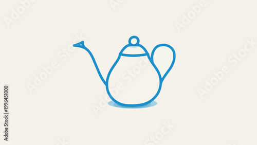 Minimalist light blue line art teapot vector on an off-white cream background, simple hand-drawn doodle style, suitable for kitchen decor, tea brand branding and stationery design.