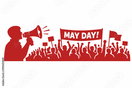 May Day Megaphone and Crowd Scene