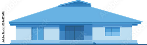 Minimalist modern single-story bungalow vector illustration, flat blue gradient design isolated on white, concept for real estate listings, property marketing and architectural visualization.