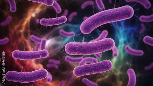 Microbial Universe: A detailed microscopic view of a vibrant microbial world filled with countless tiny organisms, showcasing the beauty and complexity of life at the cellular level.
