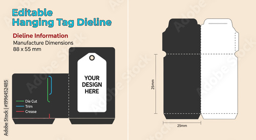 Editable Hanging Tag Dieline Template for Product Packaging Design