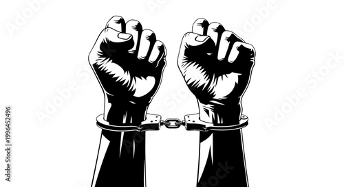 Fists in Handcuffs, Symbolizing Injustice, Crime, and Restriction