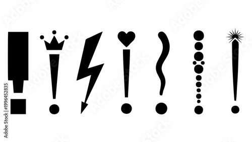 Collection of stylized exclamation marks in black and white.
