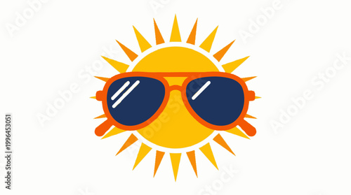 Vibrant Yellow Sun Wearing Cool Blue Sunglasses, Embodying Summer Fun, Vacation Vibes, and Sunny Day Adventures in a Playful Cartoon Style