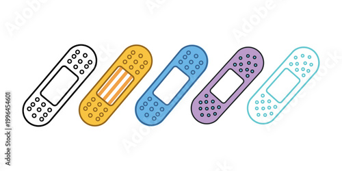 Colorful adhesive bandages a collection of first aid supplies for minor injuries