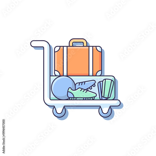 Airport trolley with suitcase and soccer equipment