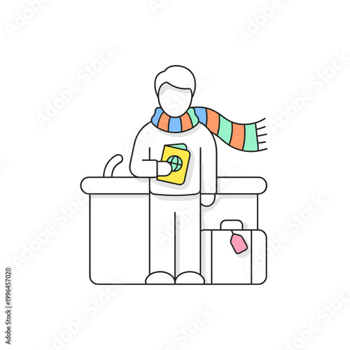 Traveler checking in at airport with passport and luggage