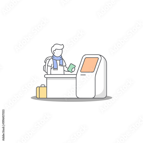 Traveler at airport check-in counter with luggage