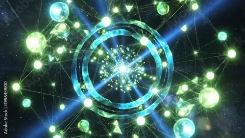 Abstract illustration of glowing energy rings with star particles and light