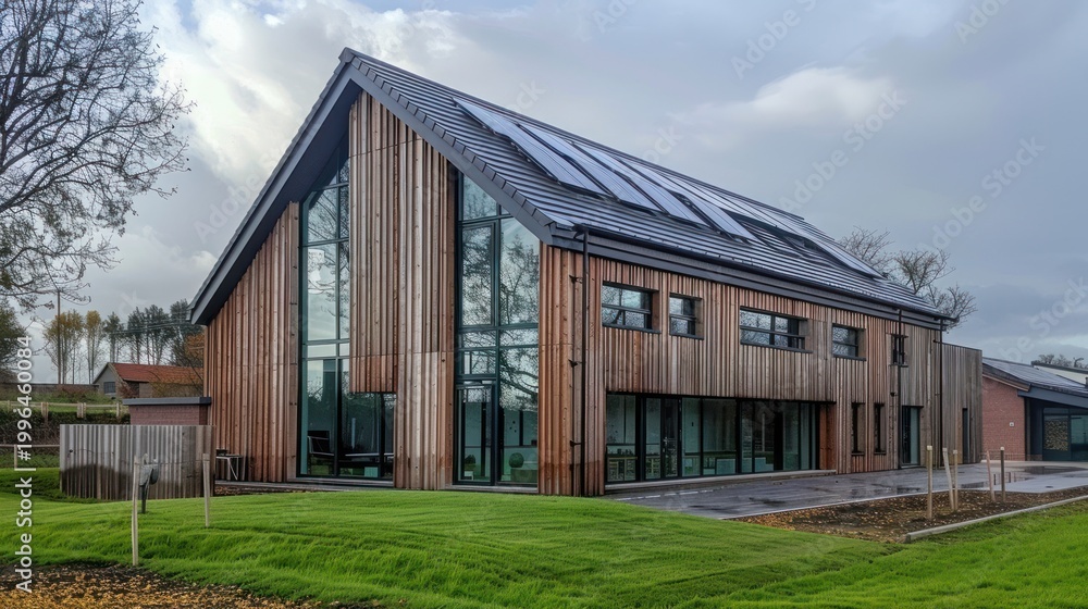 Fototapeta premium Modern wooden structure with large windows