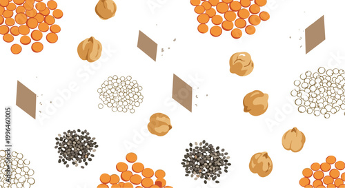Plant Based Protein Pattern Vector with Lentils Chickpeas Beans Grains and Vegan Food Ingredients for Healthy Nutrition Background Design