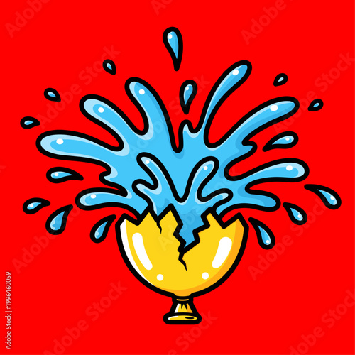 Yellow Cup with Blue Liquid Splashing.