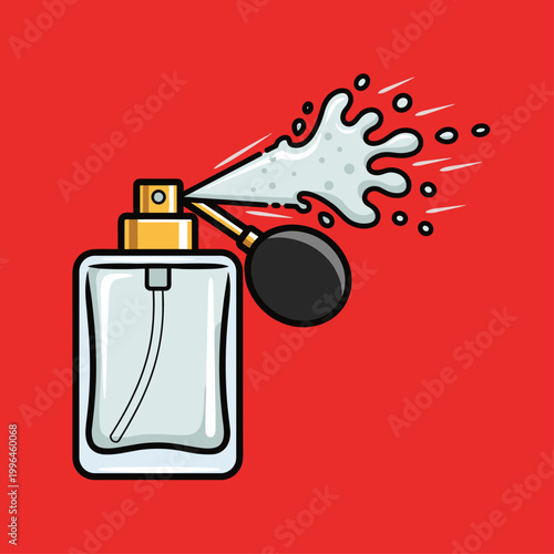 Perfume bottle with spray nozzle ejecting.