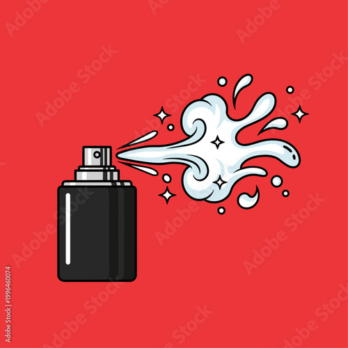 Black can spraying white liquid substance.