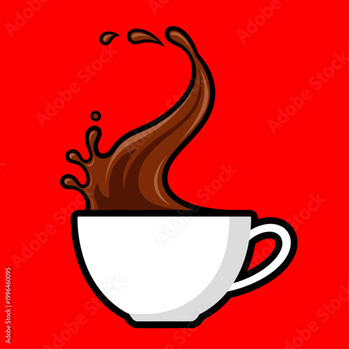 Brown liquid splashing in white cup.