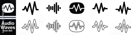 Megaphone icons set. Sound and audio waves.