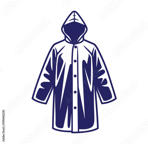 Long hooded jacket with buttons isolated on transparent background