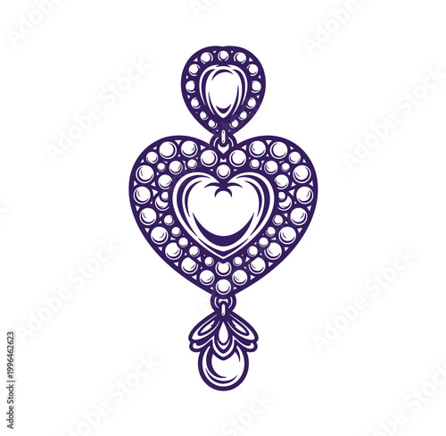 Purple heart shaped pendant with gems and ornate design