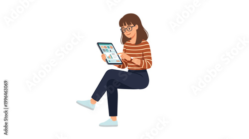 Young woman in glasses using a tablet computer for work or study