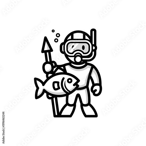 Spearfisherman with Catch Underwater Adventure Icon.