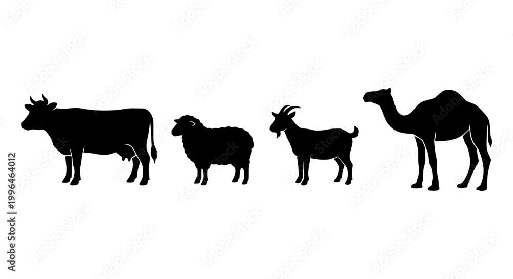 Obraz premium Livestock Silhouette Vector for Eid al-Adha