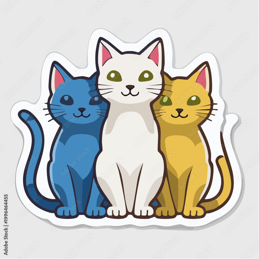 Obraz premium Three cartoon cats sitting together
