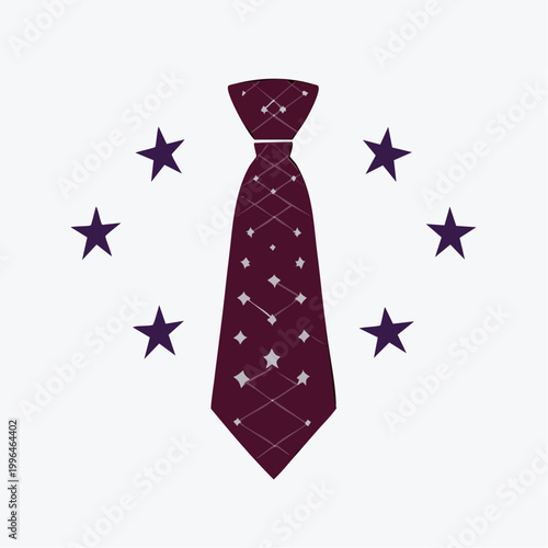 Burgundy Tie with Star Pattern and Stars