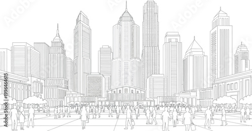 City Skyline with Tall Skyscrapers.