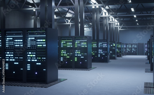 Tableau sur toile Server farm providing computational resources needed for artificial intelligence to process datasets for training