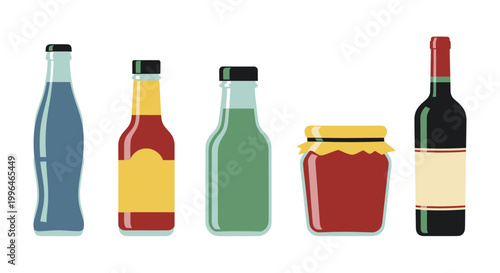 Assortment of food and drink bottles and jars