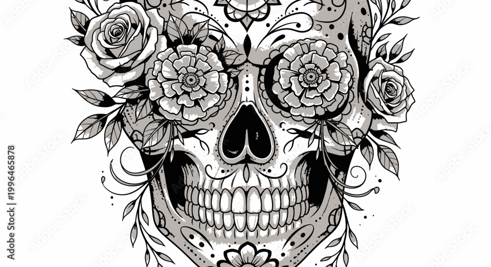 Fototapeta premium Decorative sugar skull with floral crown.