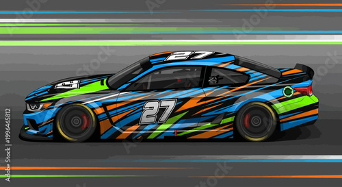 A racing car speeding on track.