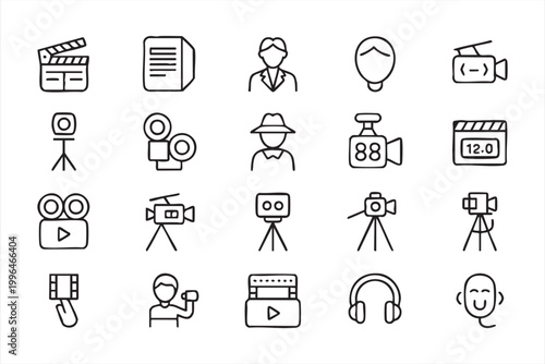 Video Creator Icons, Filmmaking Equipment, Camera, Audio and Media Tools