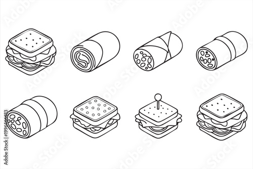 Foto Fast Food Icons, Sandwich, Wrap, Street Food and Takeaway Menu Items