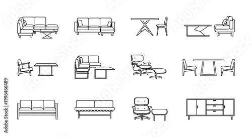 architectural furniture symbols set vector icons for interior design and cad plan floor plans ideal for room layouts.