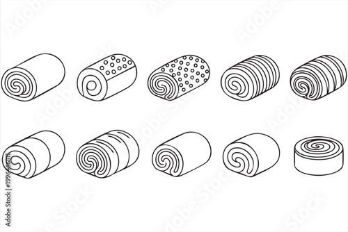 Cake Roll Icons, Swiss Roll Dessert, Bakery Pastry and Sweet Slices