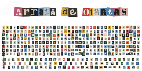 Alfabeto de recortes de revista estilo carta de resgate para festa junina