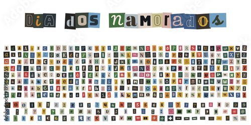 Alfabeto de recortes de revista para cartao de Dia dos Namorados artesanal e criativo