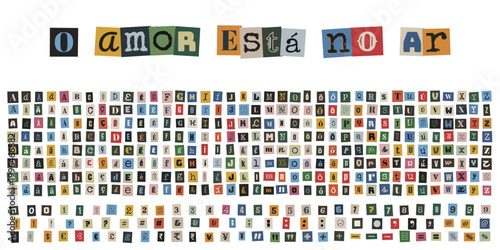 Alfabeto de recortes de revista estilo carta de resgate para design criativo e colagem