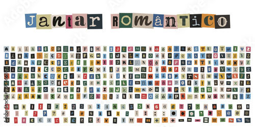 Alfabeto de recortes estilo carta de resgate para convite de jantar romântico criativo