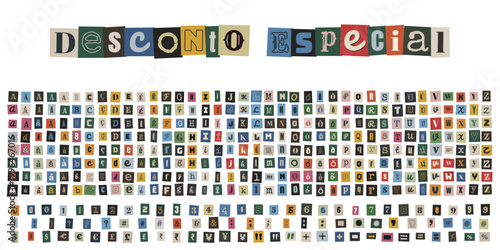 Alfabeto de recortes de revista estilo carta de resgate para design de oferta especial