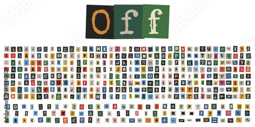 Letras recortadas de jornal estilo anonimo para colagem e arte de podcast criminal