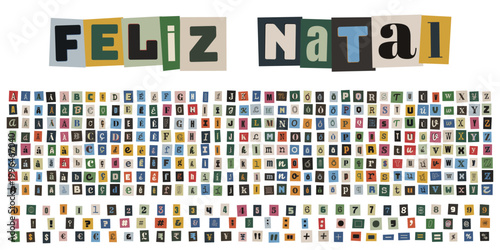 Alfabeto de recortes de revista estilo nota de resgate para feliz natal