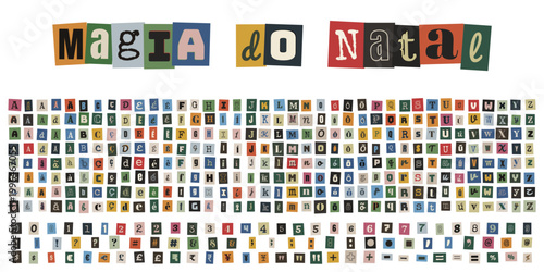 Alfabeto de recorte de revista estilo carta de resgate para natal e festas