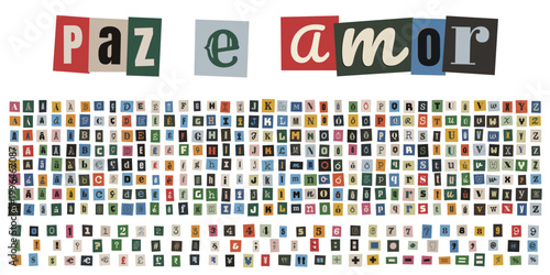 Alfabeto de recorte de revista estilo carta de resgate para design de colagem criativa